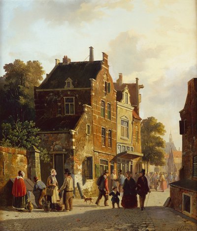 Figures in a Busy Street by Adrianus Eversen