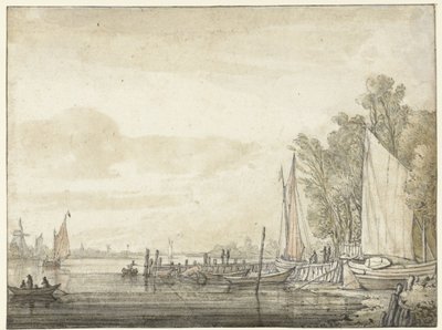 Boats at a Pier in a River by Aelbert Cuyp