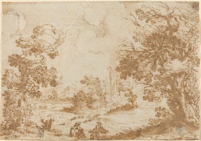 Landscape with Two Washerwomen by Agostino Carracci