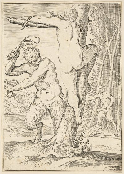 Satyr Whipping a Nymph by Agostino Carracci