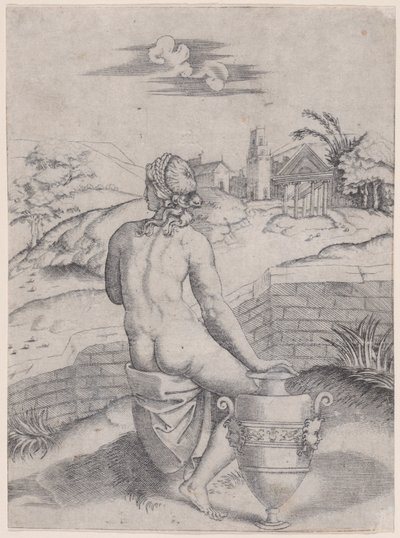 Woman Seated near a Vase by Agostino Veneziano