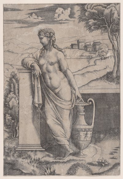 Woman Standing near a Vase by Agostino Veneziano