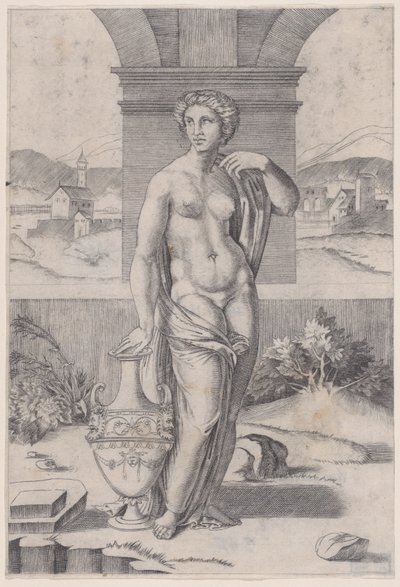 Woman Standing near a Vase by Agostino Veneziano