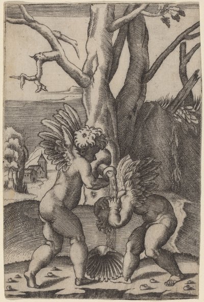 Two Loves by Agostino dei Musi after Raphael