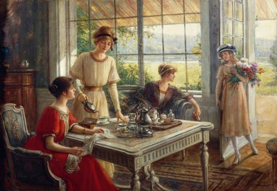 Women having tea by Albert Lynch