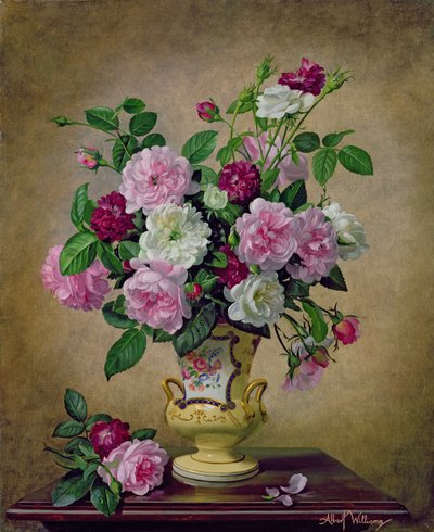 Roses and Dahlias in a Ceramic Vase by Albert Williams