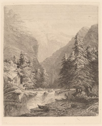 Mountain Waterfall by Alexandre Calame