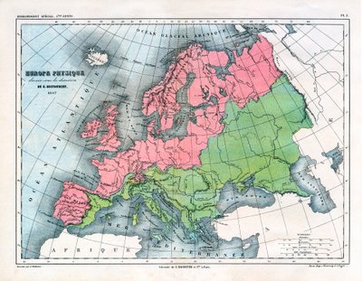 Map of Physical Europe by Alexandre Vuillemin