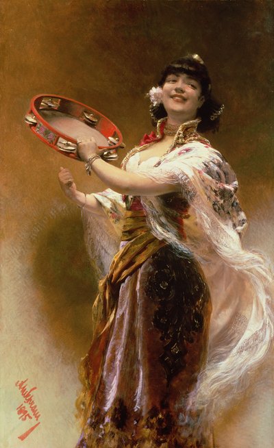 Gypsy Girl with a Tambourine by Alois Hans Schram