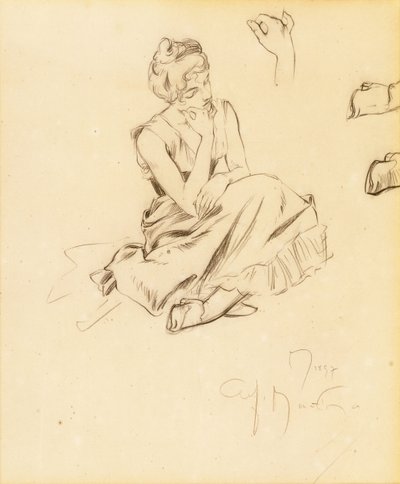 Study of a Seated Woman by Alphonse Mucha