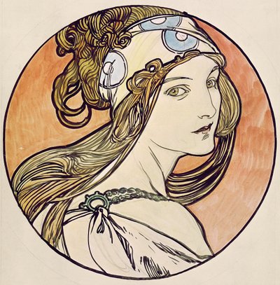 Woman with a Headscarf by Alphonse Mucha