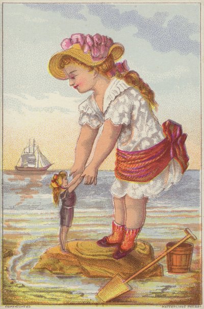 Girl Teaching Doll to Swim by American School