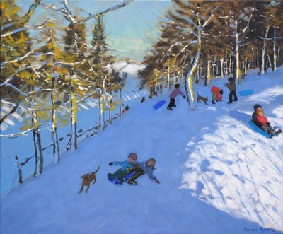 Family sledging, Youlgreave, Derbyshire by Andrew Macara