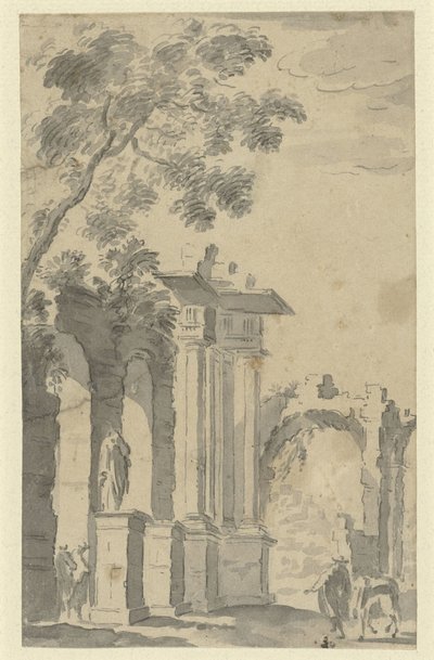 Ruins and a Statue by Anonymous