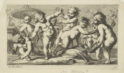 Playing Putti by a Fountain by Anonymous