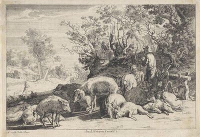 Pig Herder with Herd by Anonymous