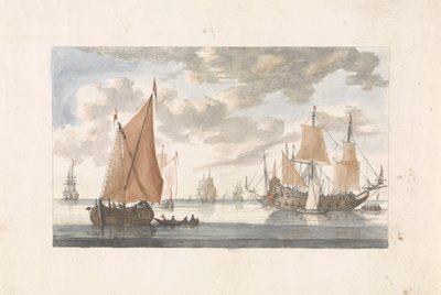 Seascape with Frigate and Sailing Ships by Anonymous