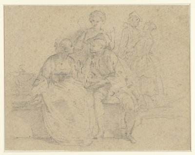 Seated and Standing Couple in Conversation by Anonymous