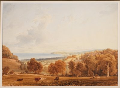 Distant view of Dunster, Somerset by Anthony Vandyke Copley Fielding