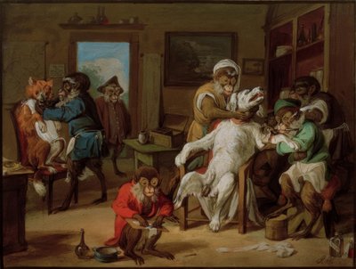 Barber Shop, Monkeys Shaving Dogs by Anton Radl