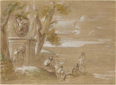 A Landscape with Seated Soldiers and Fishermen by Antonio Visentini