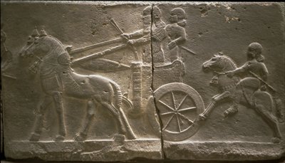 Chariot and cavalryman, 8th century BC by Assyrian