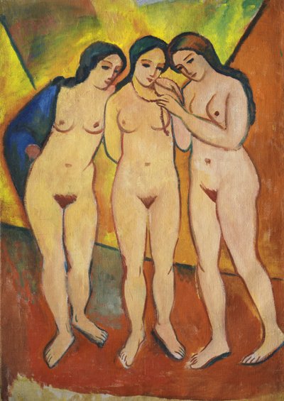 Three Nudes, Orange and Red by August Macke