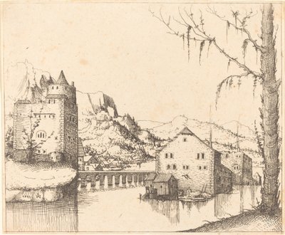 River Landscape with Island Houses by Augustin Hirschvogel