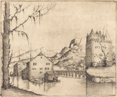 River Landscape with Two Buildings by Augustin Hirschvogel