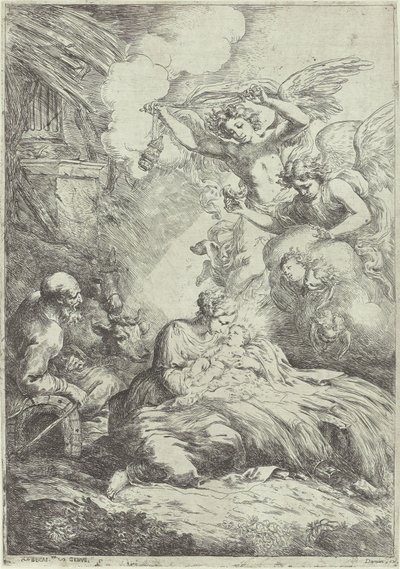 Birth of Christ with Angels by Bartolomeo Biscaino