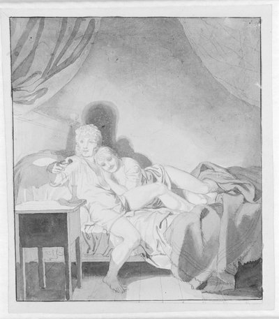 A Cuddling Couple in Bed by Christoffer Wilhelm Eckersberg