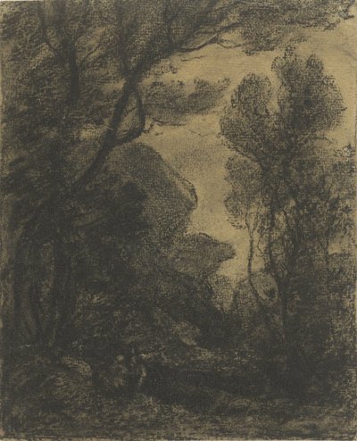 Forest view at evening by Camille Corot