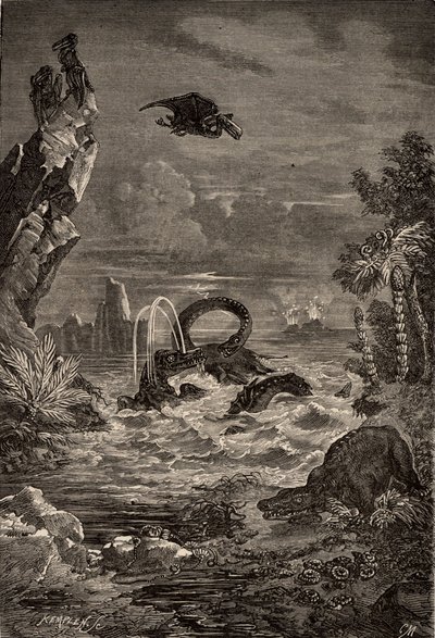 Earth during time of dinosaurs by Camille Flammarion