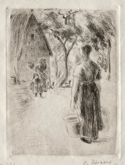 Peasant Woman Carrying Buckets by Camille Pissarro