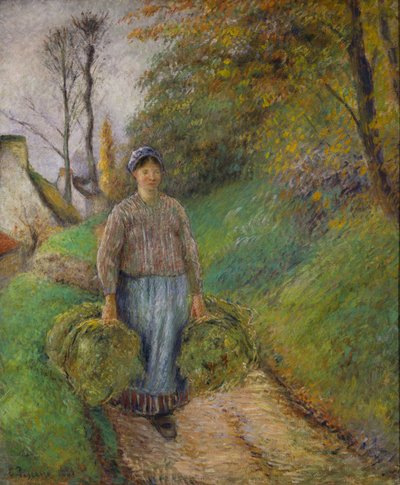 Peasant Woman Carrying Two Bundles of Hay by Camille Jacob Pissarro