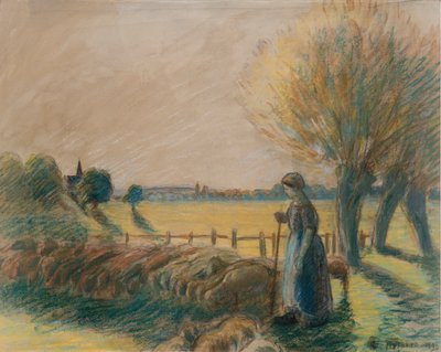 The Shepherdess of Eragny, c1890s by Camille Pissarro