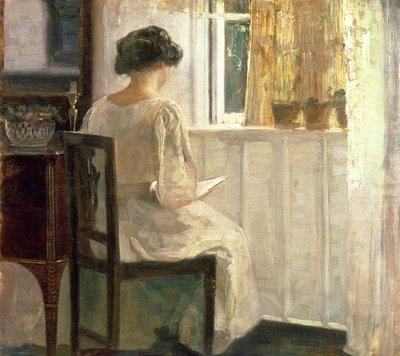 Girl Reading in a Sunlit Room by Carl Holsoe