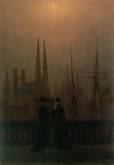 Harbour at Night (Sisters), c.1818-20 by Caspar David Friedrich