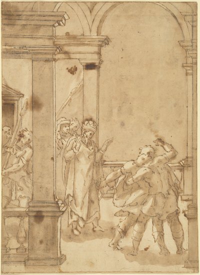 Two Figures Struggling before a King by Cesare Nebbia