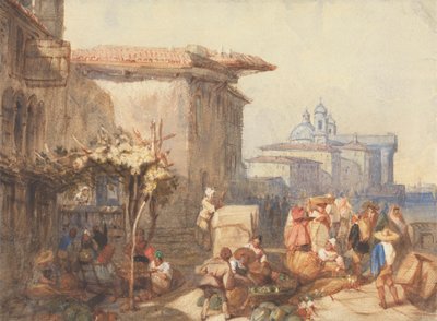A Market Scene in Venice by Charles Bentley