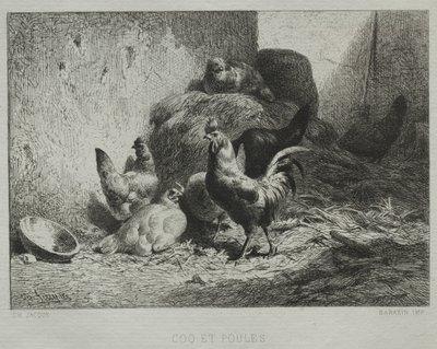 Cock and Hens by Charles Emile Jacque