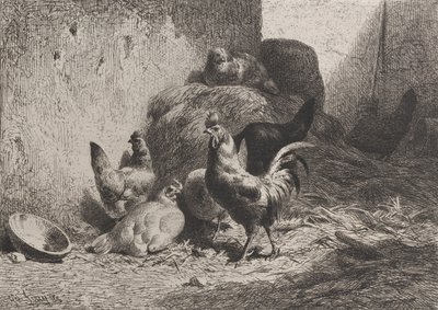 Rooster and Hens, 1864 by Charles Emile Jacque