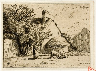 Woman Tending Two Pigs by Charles Emile Jacque