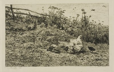 The Hen and her Chicks by Charles Francois Daubigny