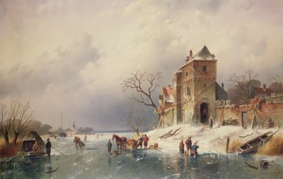 Frozen Winter Scene by Charles Henri Joseph Leickert