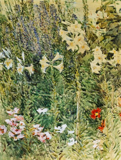 Larkspurs and Lillies by Childe Frederick Hassam