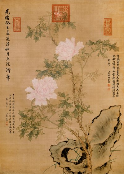 Peonies and Rock by Chinese School
