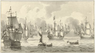 Seascape with War Fleet by Christiaan Josi