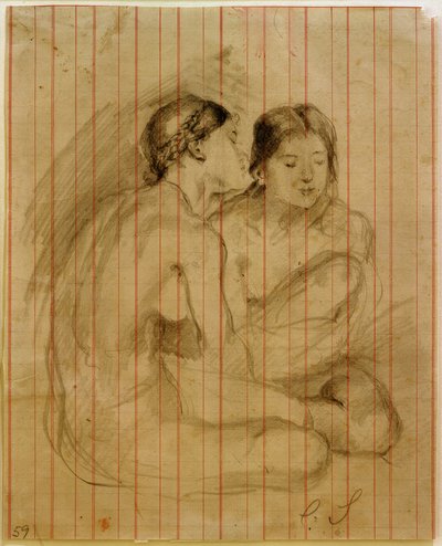 Two Seated Naked Girls by Clara Siewert