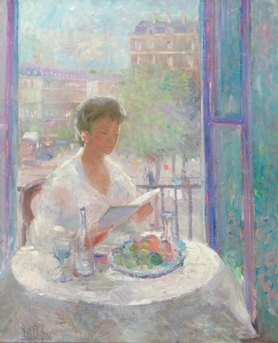 Lady Reading at an Open Window by Clementine Helene Dufau